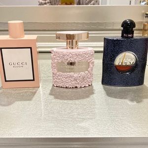 3 perfumes: Bella Rosa, black opium-YSL and Gucci Bloom